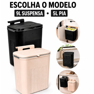 Lixeira Suspensa com Suporte Adesivo e Alça de Pendular 9 Litros Com Tampa Cozinha Sala Banheiro