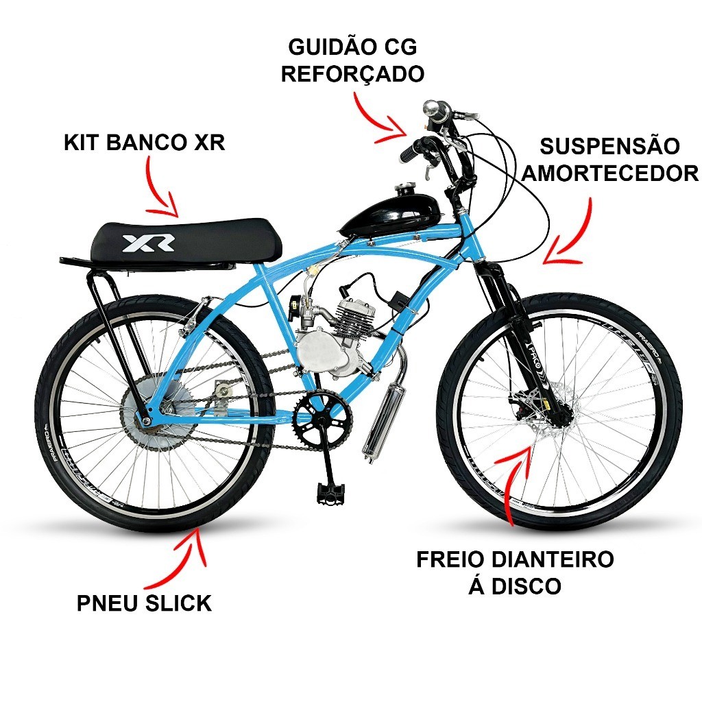 BICICLETA MOTORIZADA 80CC BIKE  ARO 26 MODELO CAICARA COM KIT BANCO XR COMPLETA