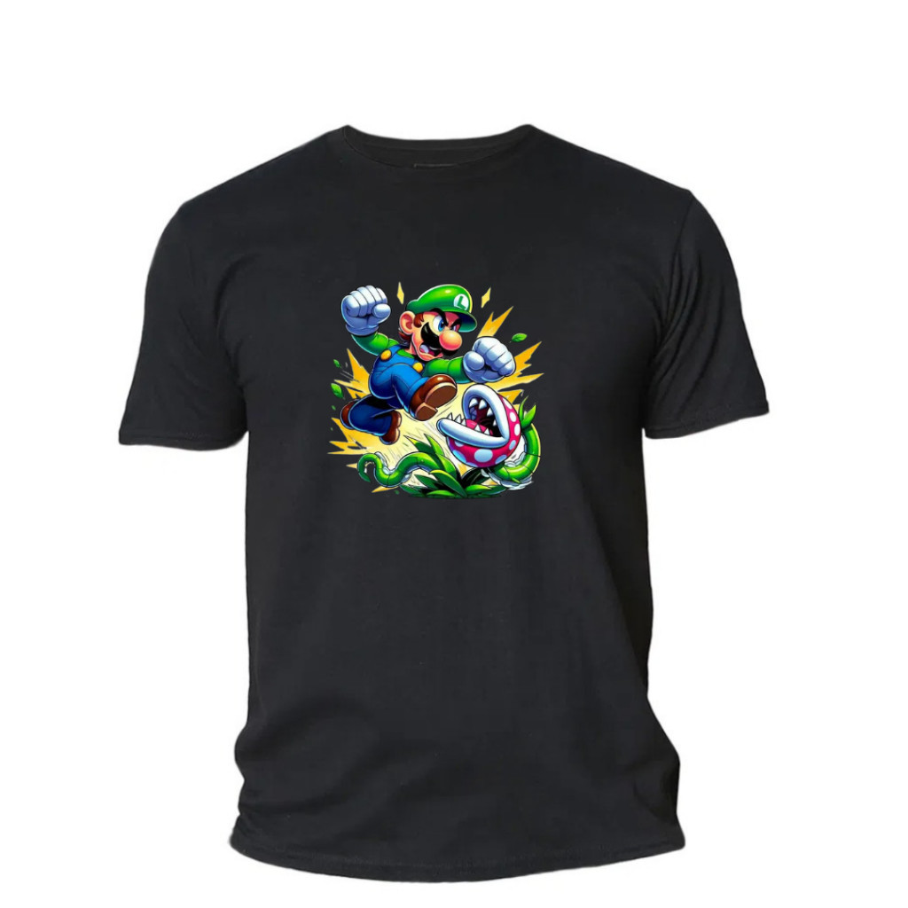 [Camiseta Premium em Algodão Puro]LA Camisa-Camiseta Personagem Luigi Jogo do Mário Bros Camisa Feminina Masculina e Inf