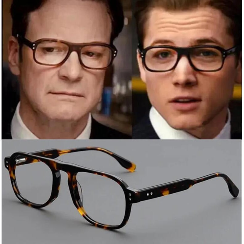 Armação de óculos retangular de acetato feita à mão em estilo retrô, acompanha estojo, adequada para homens, Kingsman Ag