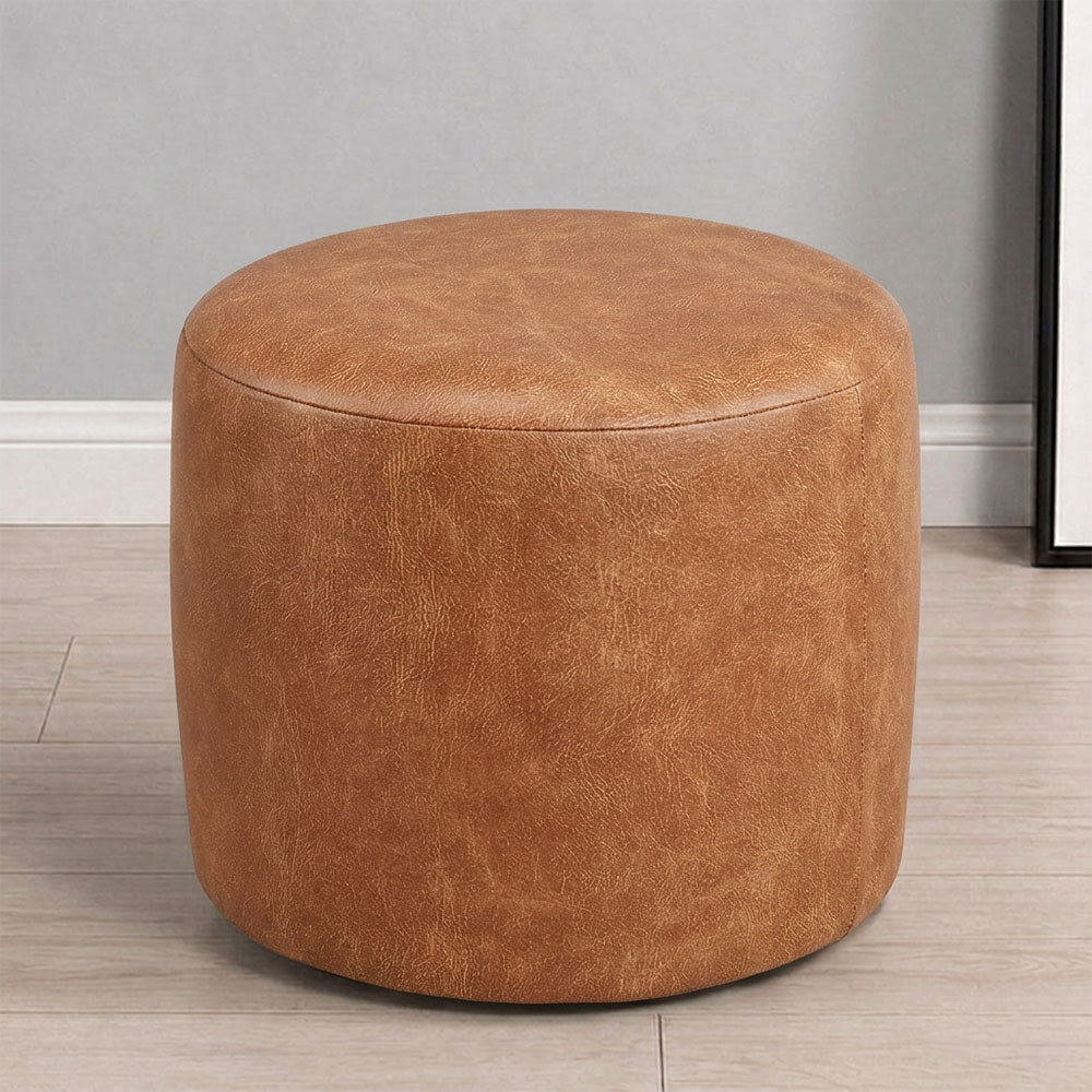 Puff Redondo 50cm Sala De Estar Living Coliseu W01 Couríssimo Camel - Lyam Decor