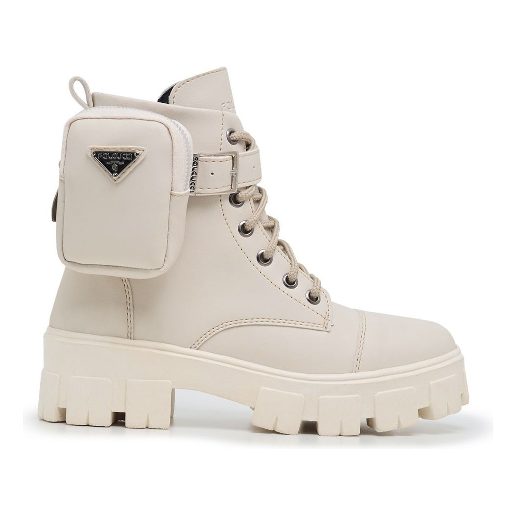 Coturno Bota Feminina Com Bolsinha Bag Nude Off Blogueira Moda