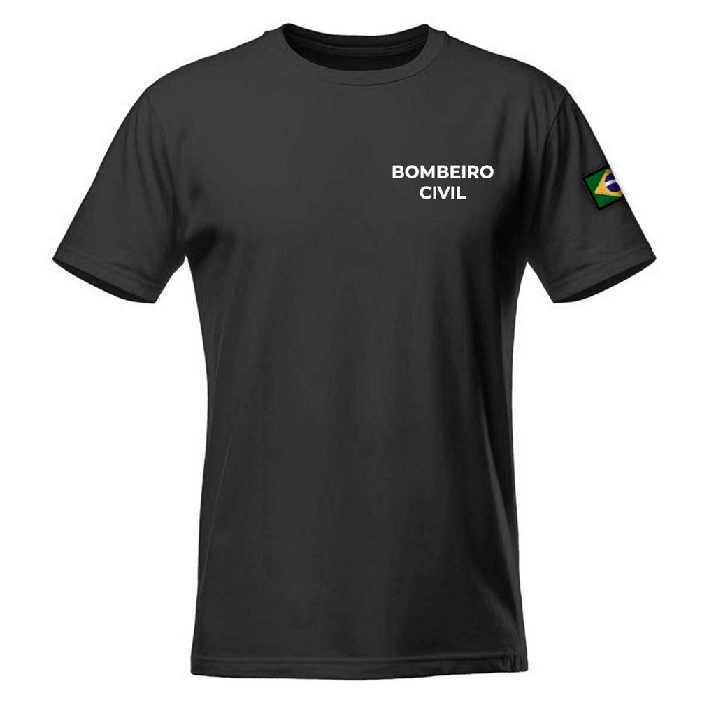 Camiseta Bombeiro Civil Emergência Bombeiro Preto Bordado
