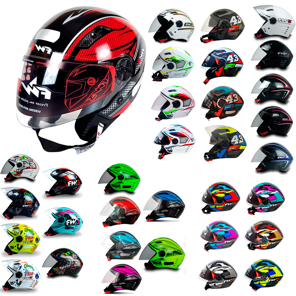 Capacete De Moto Aberto FW3 X Open Linha Completa com Diversos Modelos e Cores em Oferta na Shopee