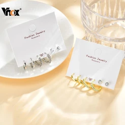 Vnox 3 Peças De Zircão Cúbico Ouro Prata Círculo Brinco Conjunto , Hipoalergênico Feminino Simples Moda Jóias Presente D