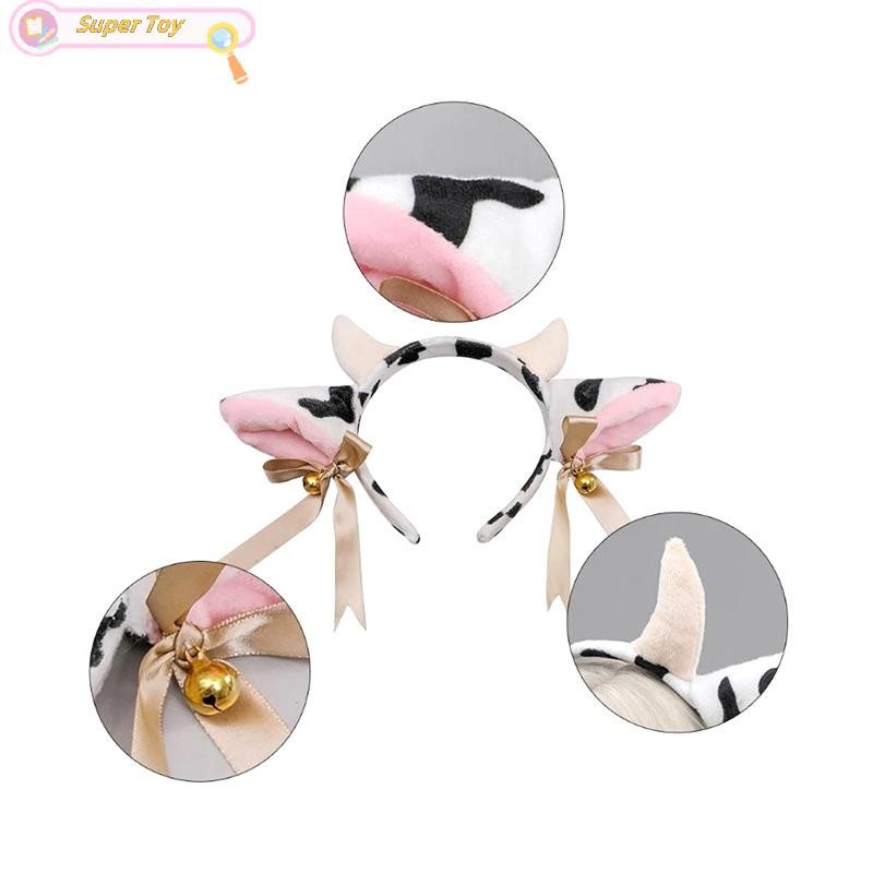 SUPERTOY 1 Conjunto Animal Festa Cosplay Traje De Pelúcia Orelhas De Vaca Chifre Com Pequenos Sinos Fita Arco Anime Loli