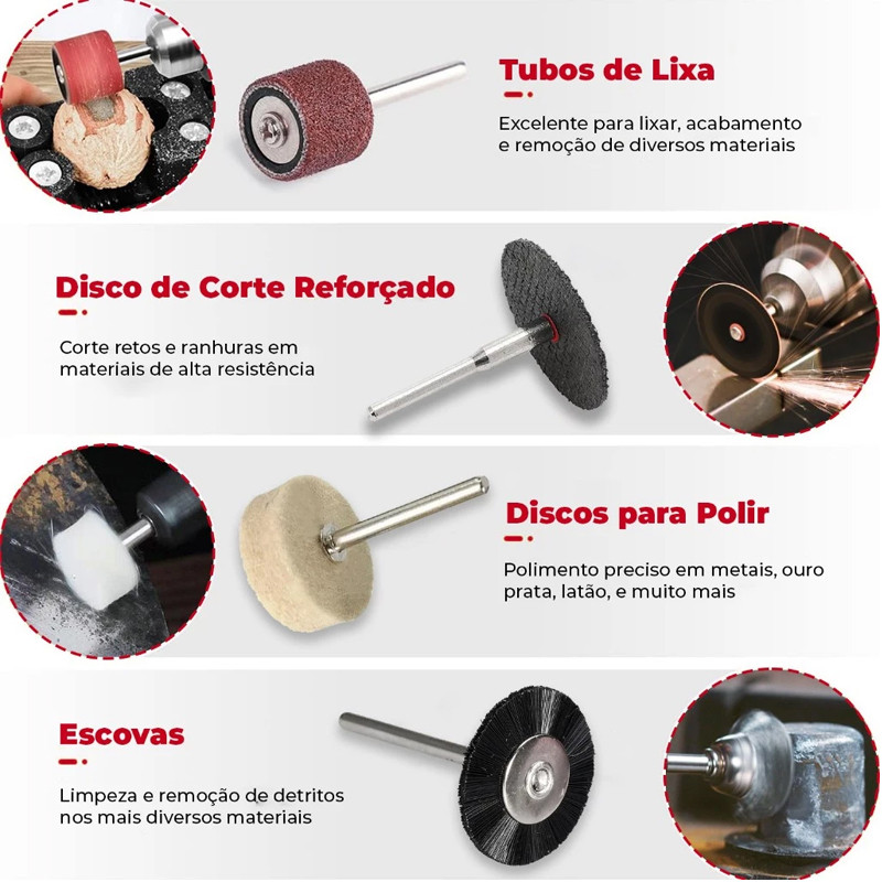 Kit 105 Acessório Para Micro Retífica Completo Padrão Dremel Top Com Discos de Corte  Lixa Polimento Alta Qualidade