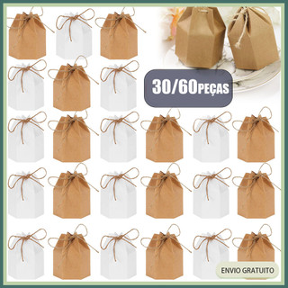 30/60x caixa de papel Kraft Hexagonal caixa de doces dobrável com corda adequada para chá de bebê festa de aniversário d