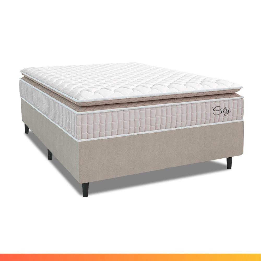 Cama Box Casal Molas Ensacadas City 138x61cm Branco/Bege