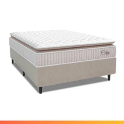 Cama Box Casal Molas Ensacadas City 138x61cm Branco/Bege