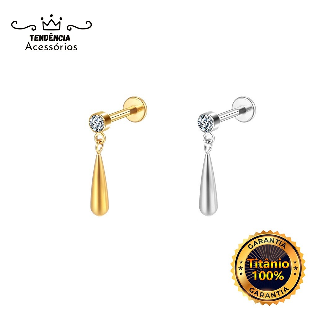 Piercing Helix Conch Labret Titânio Pvd Ponto De Luz Com Pingente Tragus em Oferta na Shopee