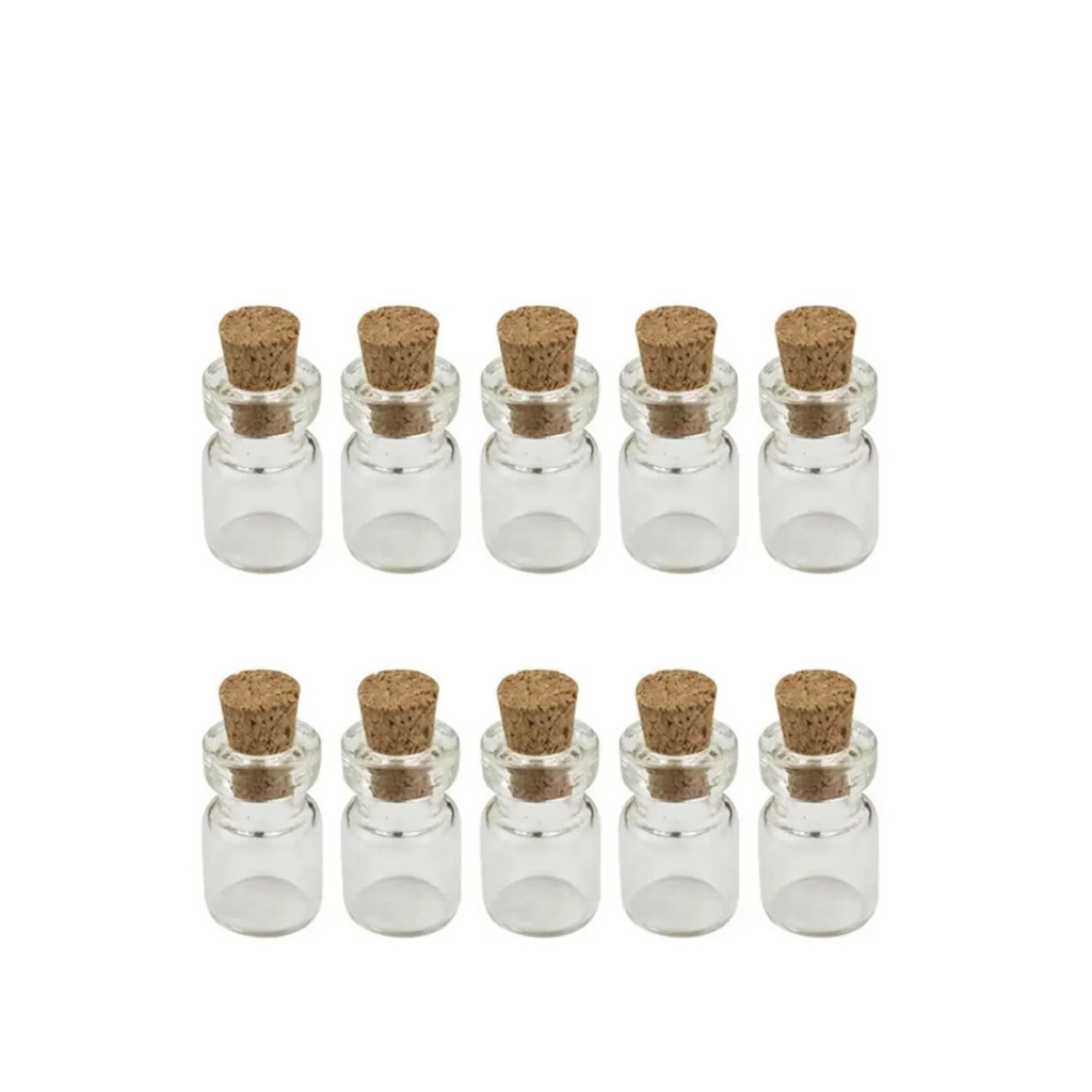 Kit 10 Mini Garrafas de Vidro 1ml com Rolha – para DIY, Artesanato, Decoração e Lembrancinhas
