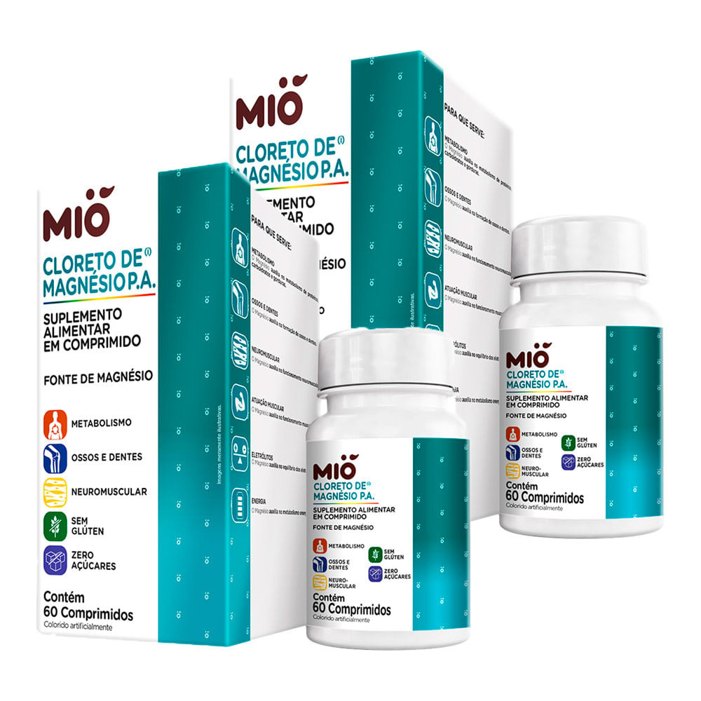 Kit 2 Cloreto de Magnésio P.A. Mió 60 Comprimidos em Oferta na Shopee