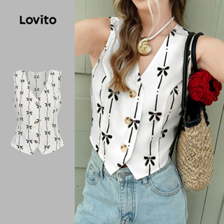 Lovito Casual Arco Botão Frontal Lazer Primavera/Verão Regata Multicolorida Para Mulheres L135A2D152 em Oferta na Shopee
