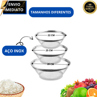 Kit 3 Cestas Escorredor Inox Multiuso – Frutas, Verduras, Arroz e Massas em Oferta na Shopee