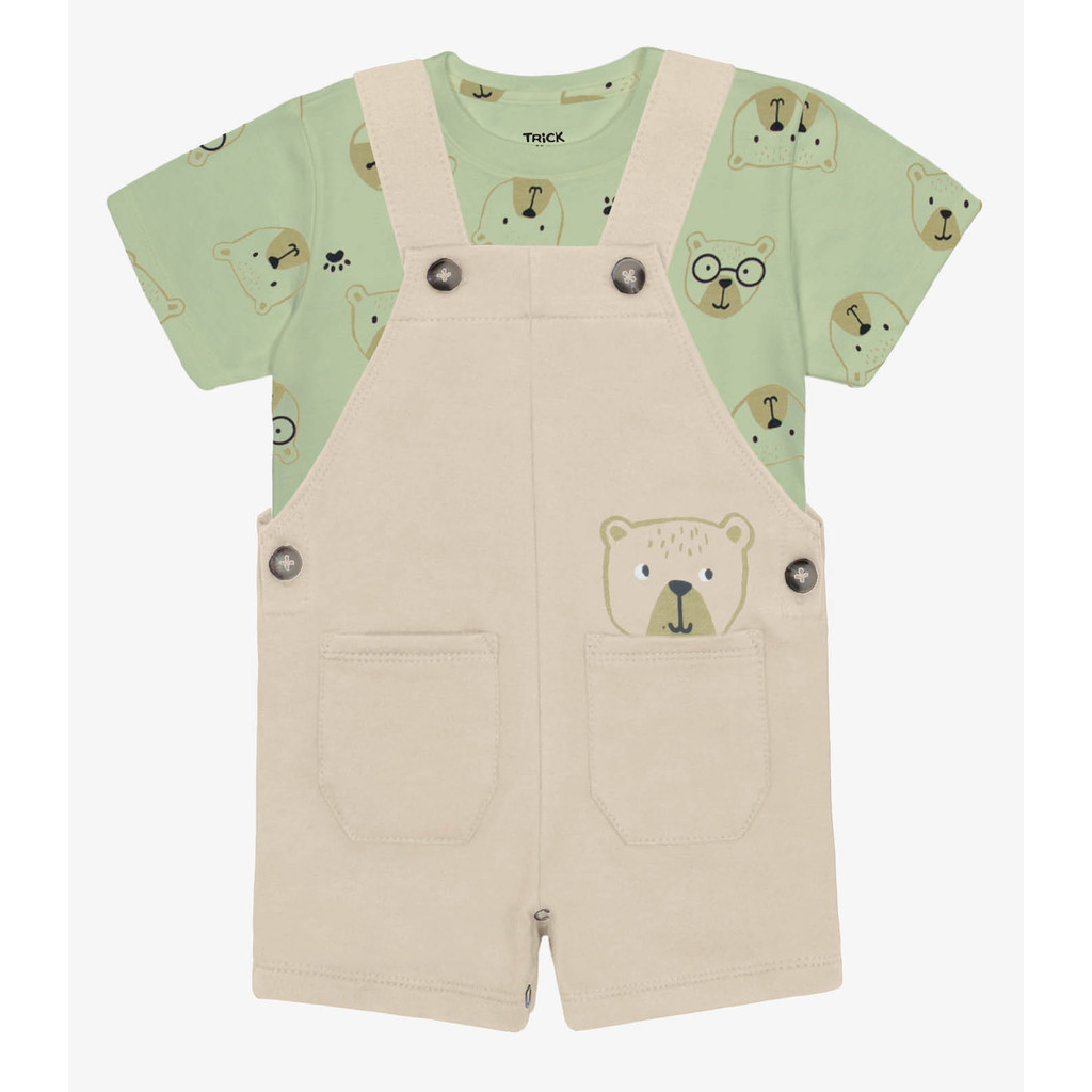 Conjunto Infantil Blusa Com Jardineira Trick Nick Bege