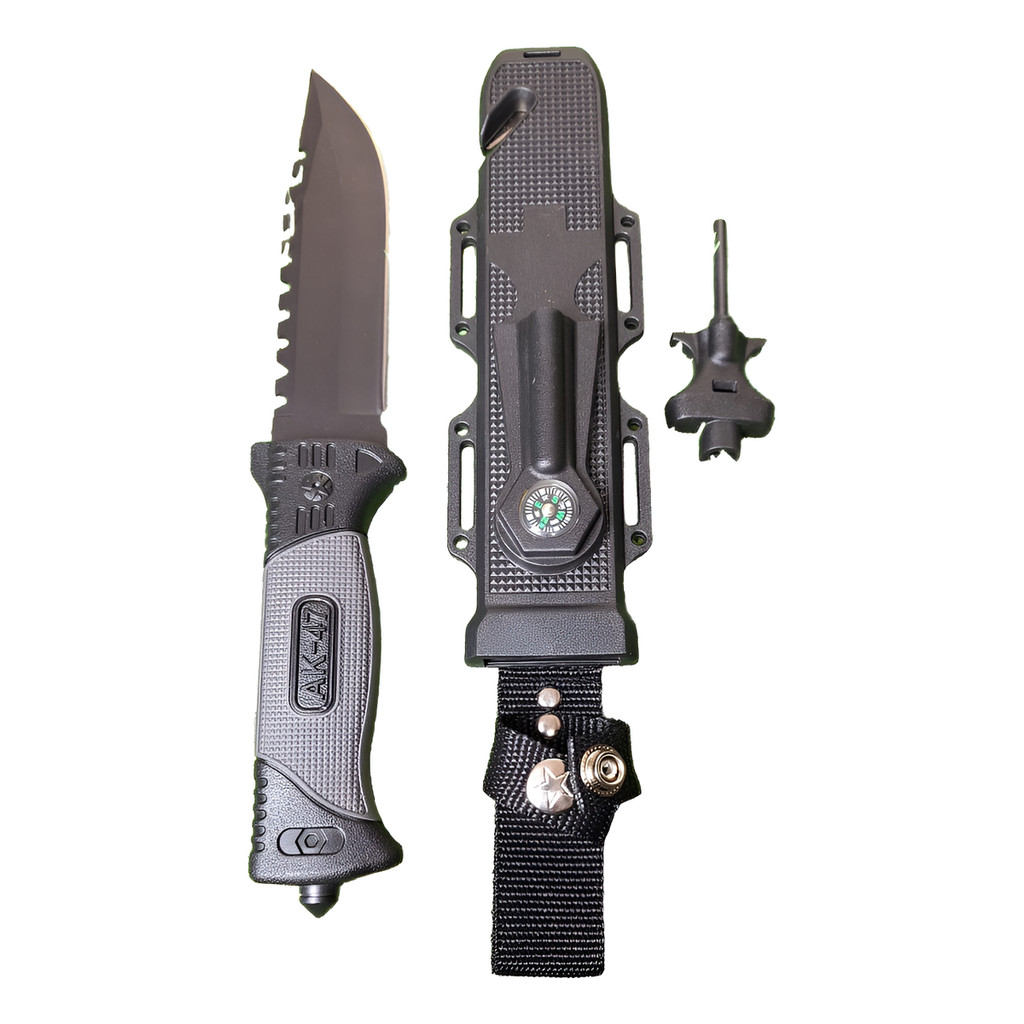 Faca Tatica Taue SL-G3A -AK47 Caça Pesca Camping Sobrevivencia c/ Apito, Pederneira, Bainha RIgida