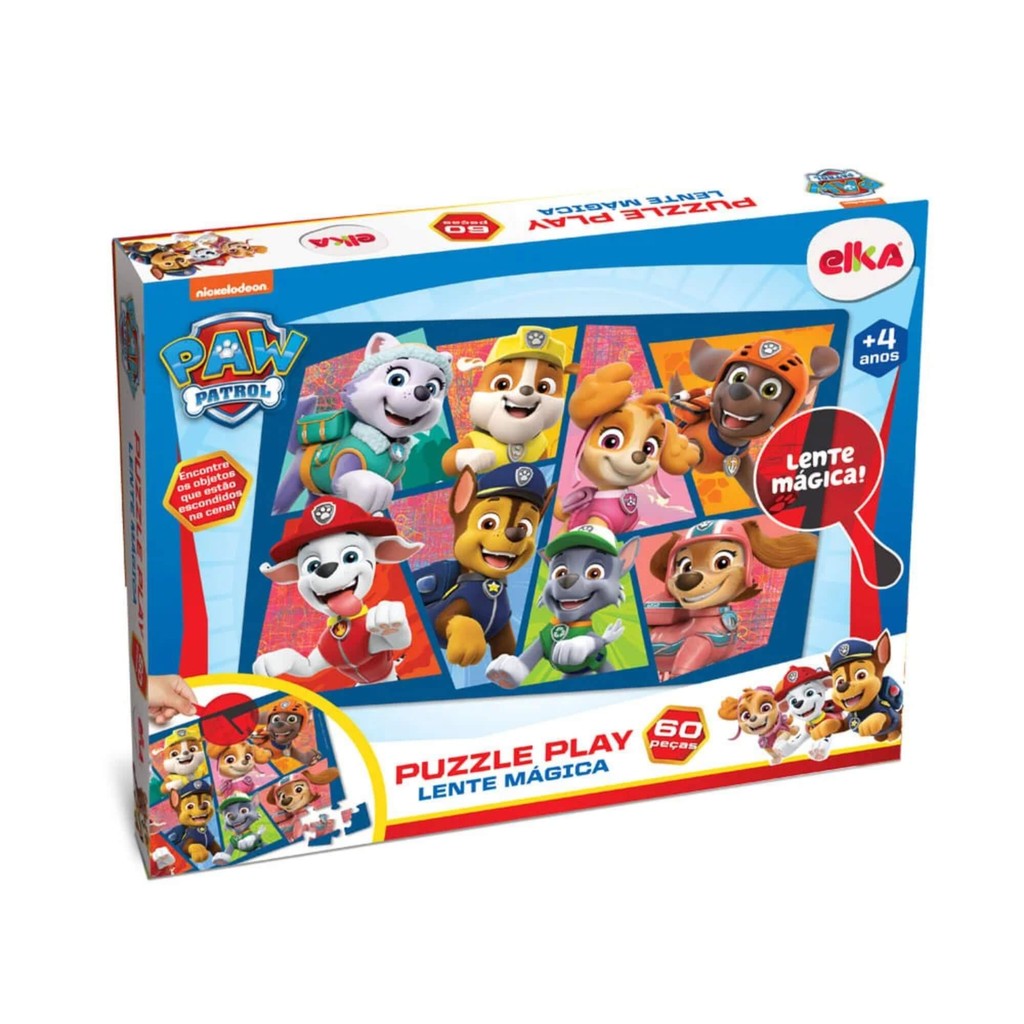 Quebra Cabeça Puzzle Play 60 peças Patrulha Canina Lente Mágica Elka Jogo Educativo Infantil Criança em Oferta na Shopee