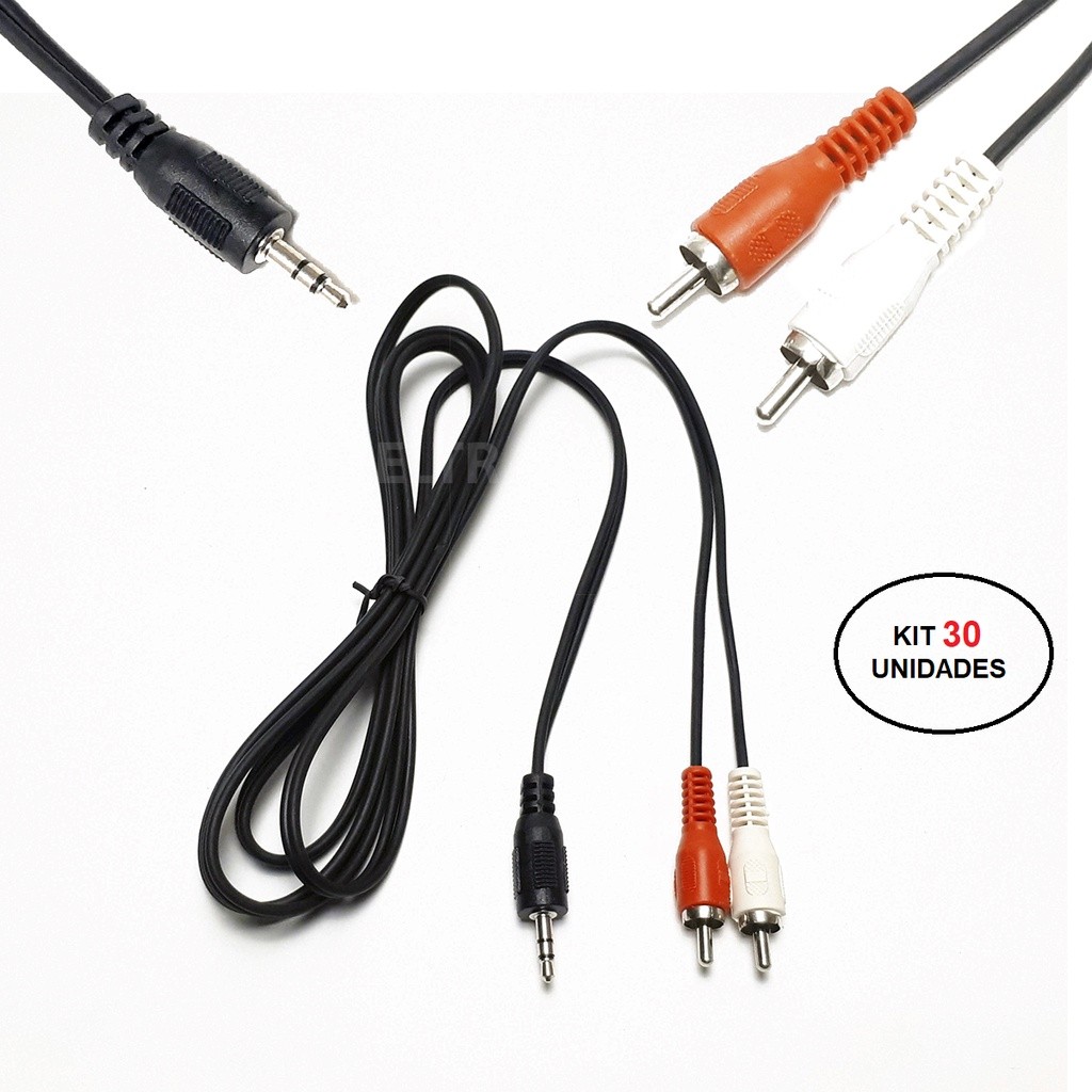 Kit 30 Cabo Auxiliar P2 Macho X Rca Macho Audio 1,8 metros P/ Som / Tv / Home Theater Audio Video