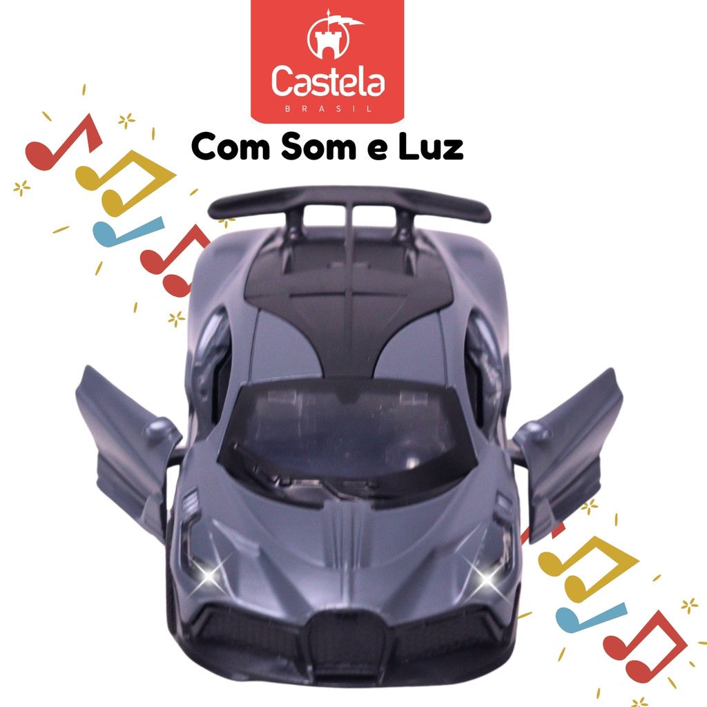 Detalhes do Carrinho Miniatura Cinza Pull Back 1:32 C/ Som e Luz Castela