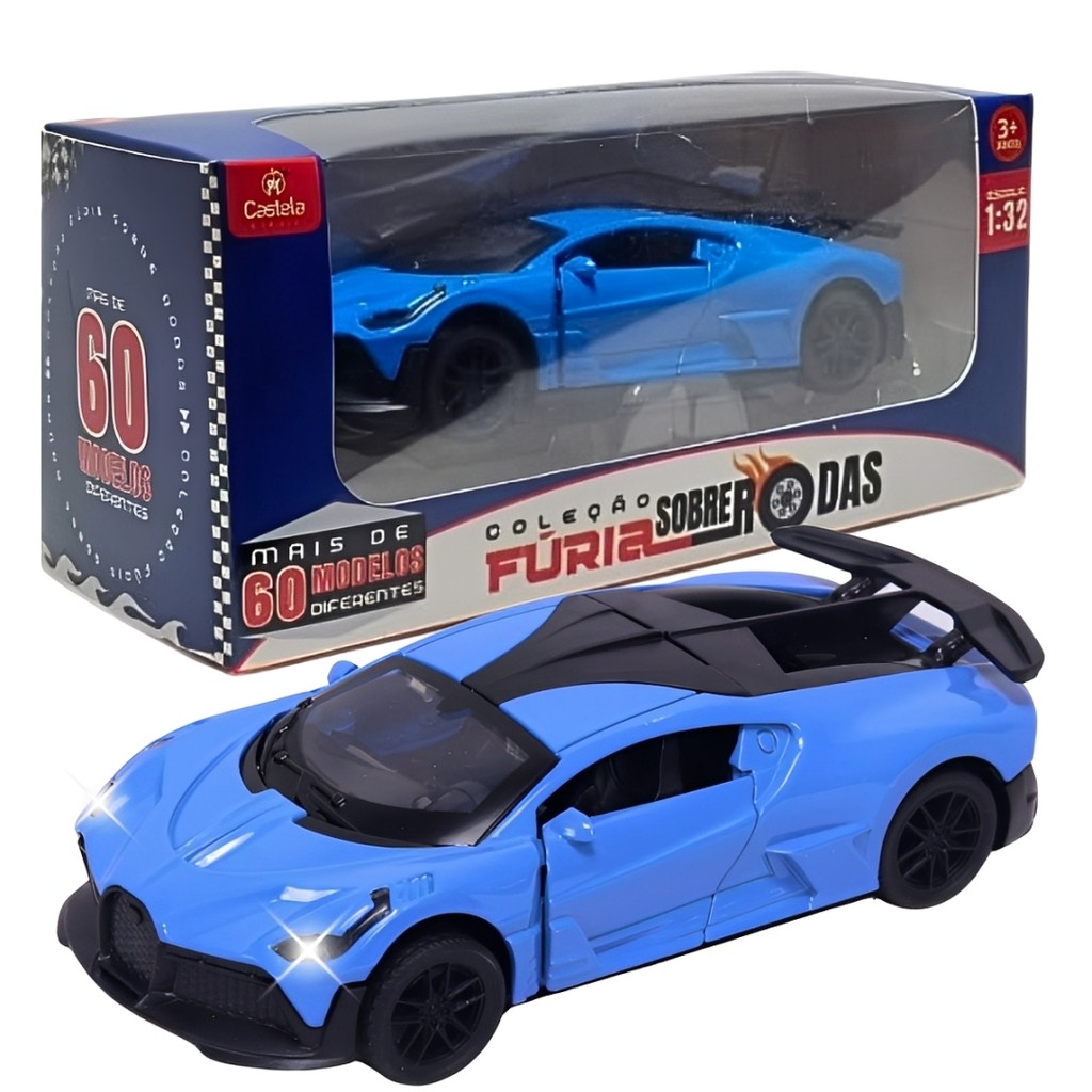 Carrinho Miniatura Azul Metal Pull Back 1:32 C/ Som e Luz - Castela Brasil em Oferta na Shopee