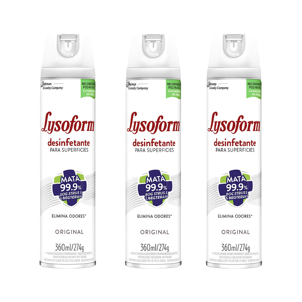 Kit 3 Desinfetante Lysoform Aerossol Desodorizador 360ml