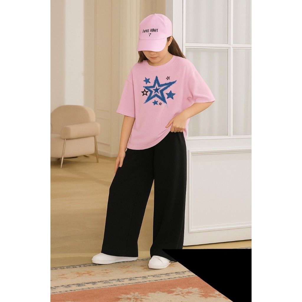 Conjunto Infantil Moda Feminina Camiseta e Calça Estrela Jeans Look Casual
