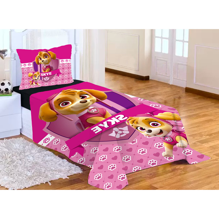 Lençol sem elástico Solteiro  + Fronha Skye Patrulha LCS 111 em Oferta na Shopee