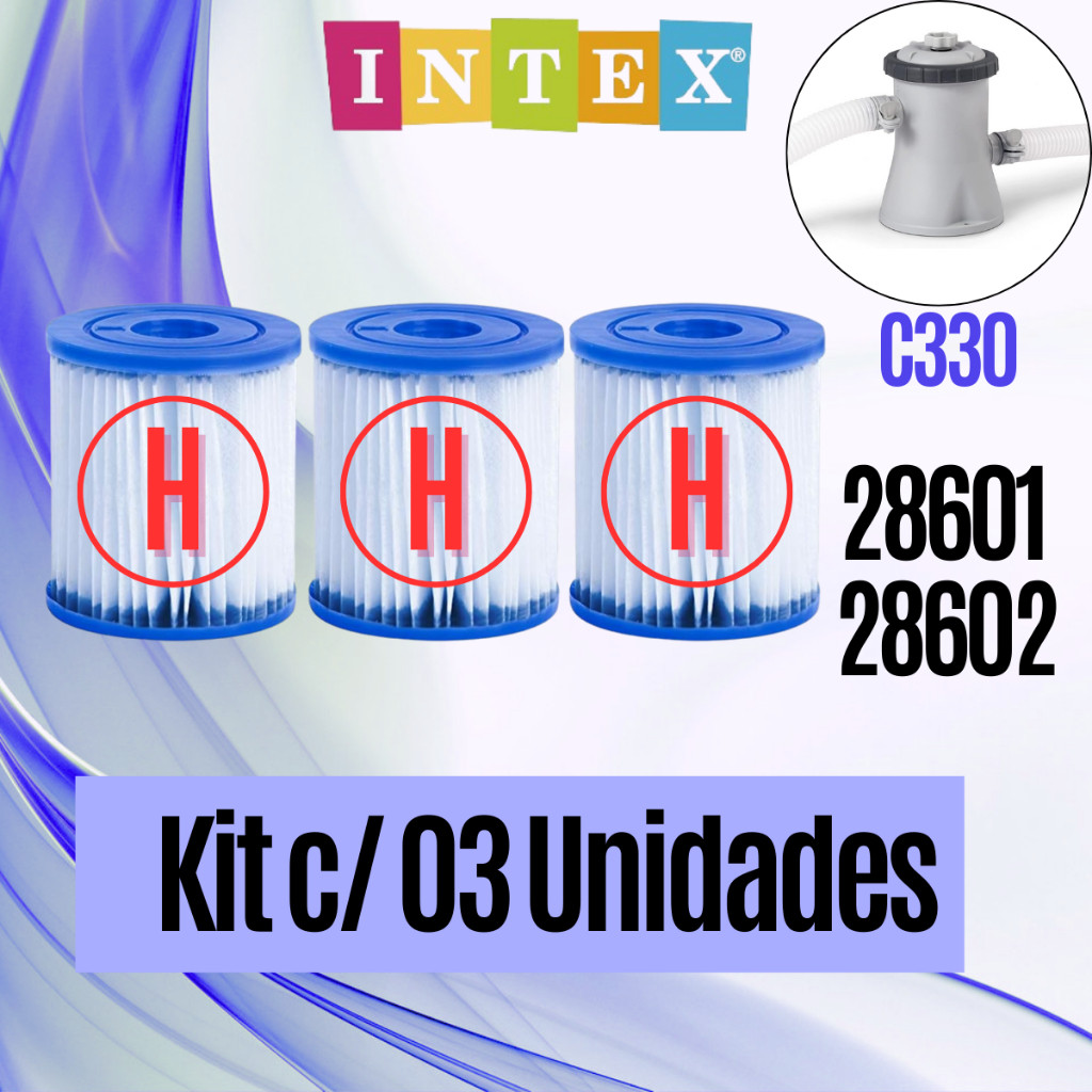 Kit com 03 Unds Cartucho H Refil Filtro p/ Bomba Filtrante 1250 LH de piscina - INTEX
