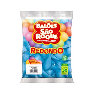 Balão Liso Redondo Nº 7 C/50 São Roque Azul Baby em Oferta na Shopee