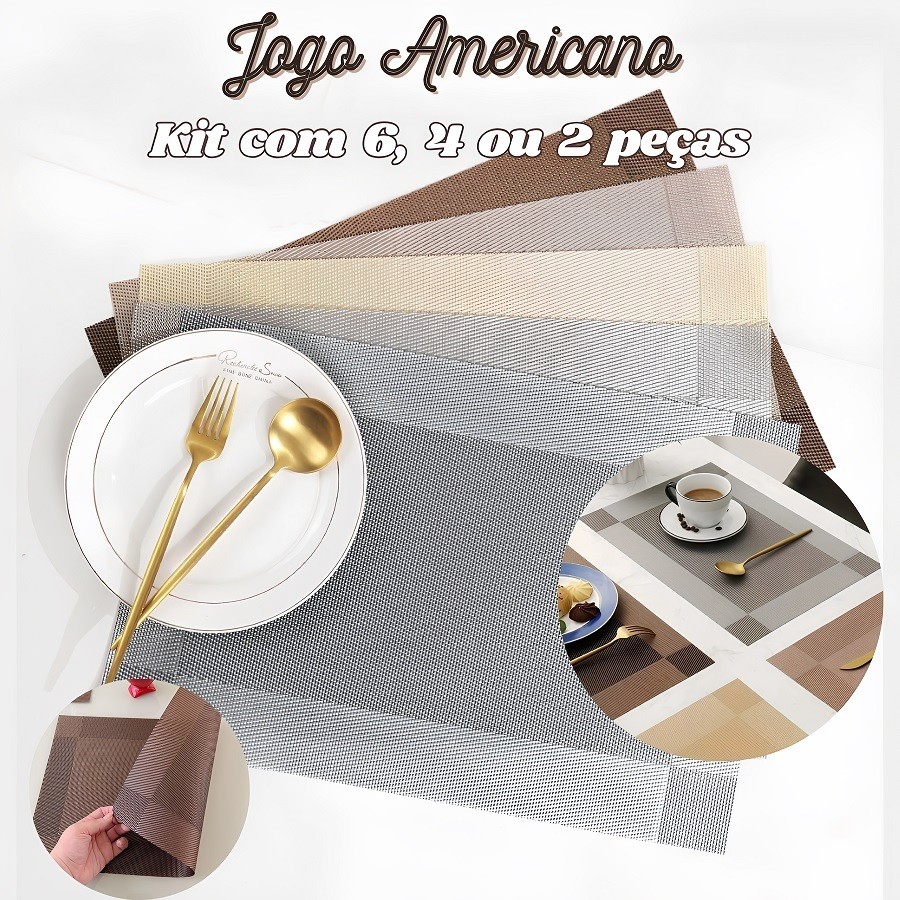 Jogo Americano Com 6 Ou 4 Ou 2 Unidades 30x45Cm Retangular Para Sua Mesa De Jantar Decorativo De PVC