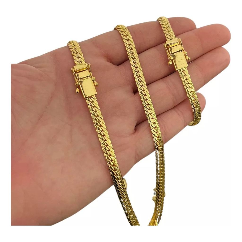 Corrente + Pulseira 6mm Masculino Banhado A Ouro 18k em Oferta na Shopee