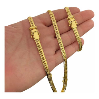 Corrente + Pulseira 6mm Masculino Banhado A Ouro 18k em Oferta na Shopee