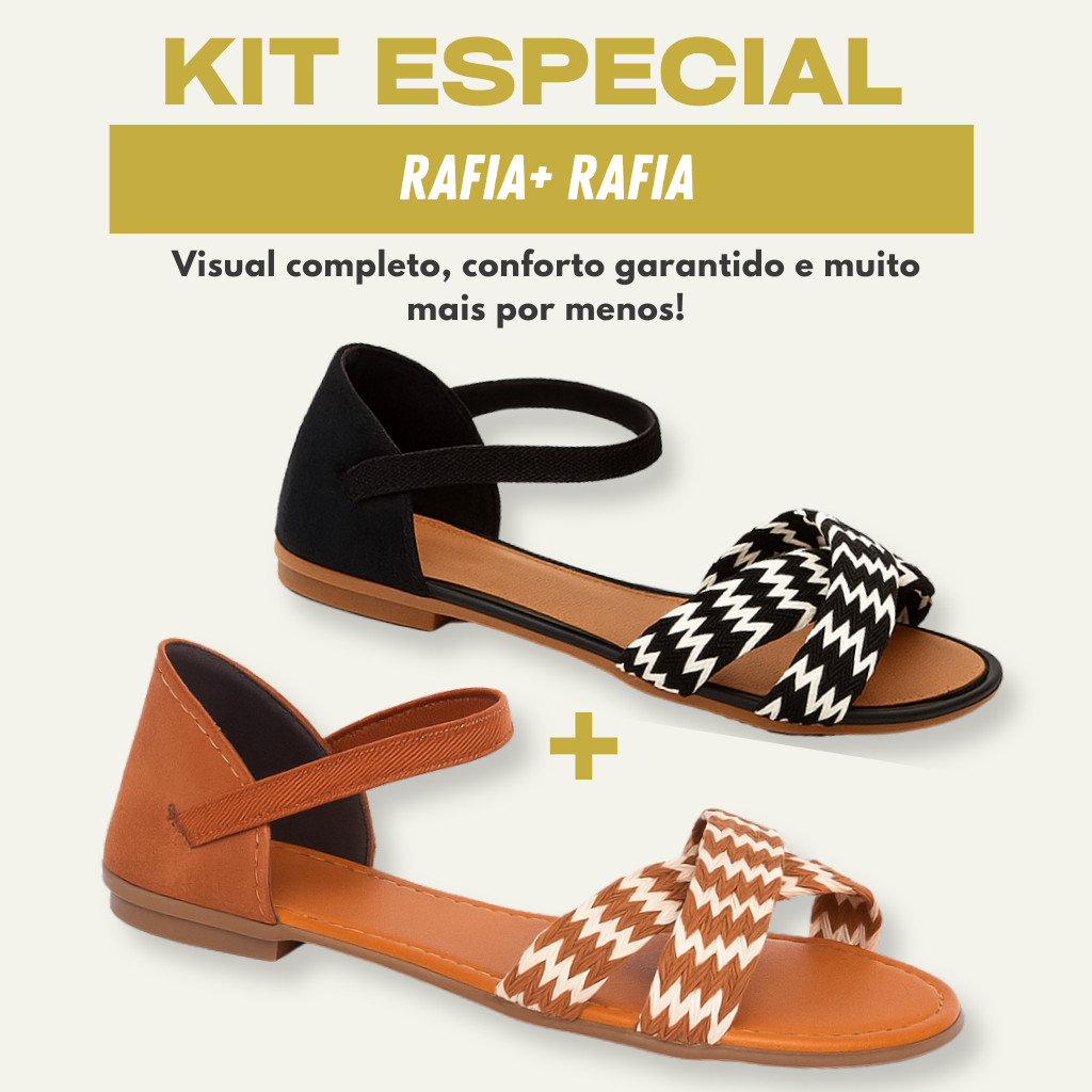 Kit 2 Sandálias Femininas Rasteirinha Conforto Casual Passeio Leve Rafia