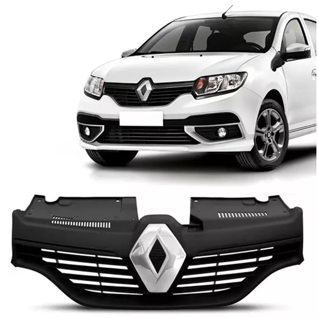 Grade Central Radiador Sandero Logan 2014 2015 2016 2017 2018 2019 Com Friso + Emblema