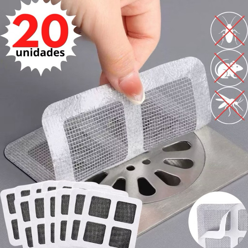 Kit 10/20 Tela Protetora Filtro Adesivo Para Ralo Banheiro Cozinha Quintal Coletor De Cabelo multiuso em Oferta na Shopee