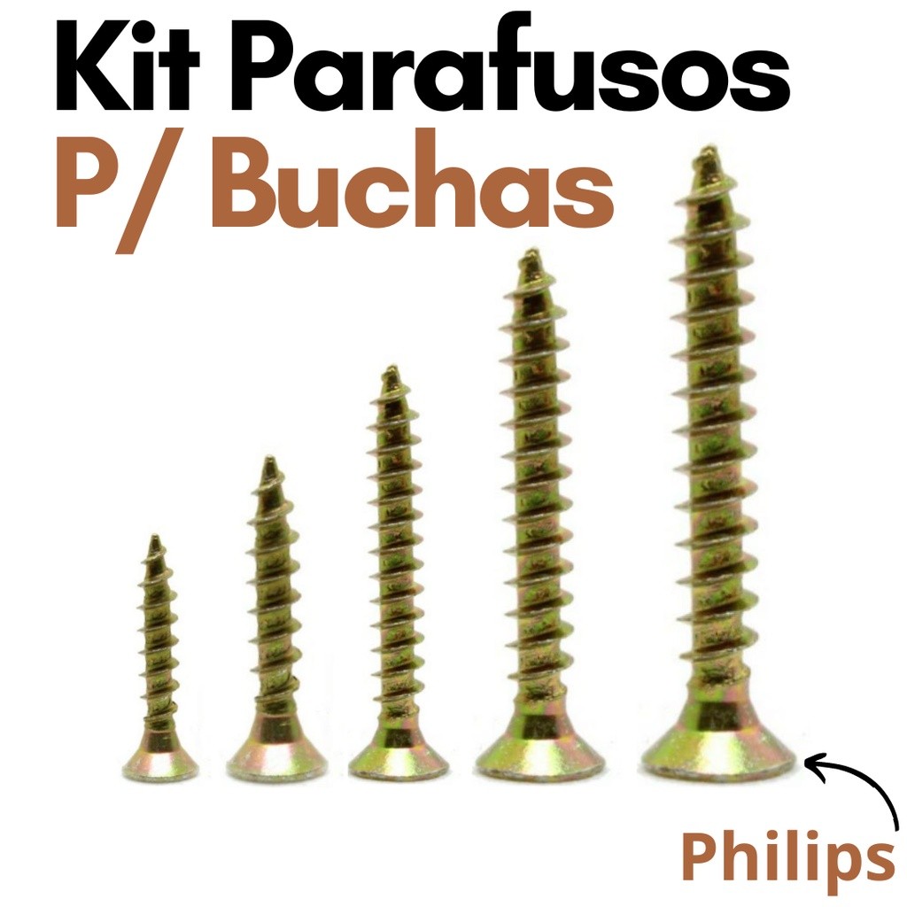 Parafuso para Bucha 5mm 6mm 8mm 10mm Phillips Kit Parafusos para Buchas 5 - 6 - 8 - 10