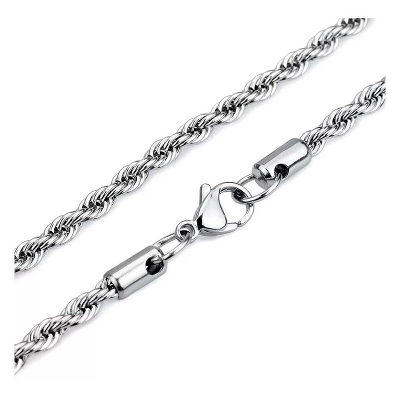 Corrente Cordão Masculina Trançado Baiano Aço Inox - Cor Prata