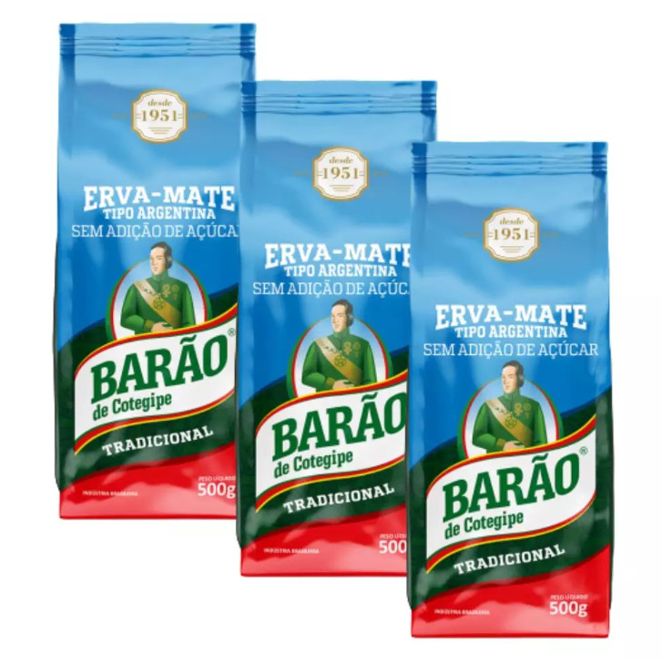 Kit 3 Erva Mate Barão Tradicional Tipo Argentina 500g