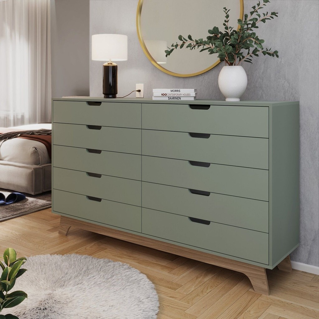 Cômoda Alice 10 Gavetas em 100% Mdf Verde/Louro Freijó em Oferta na Shopee