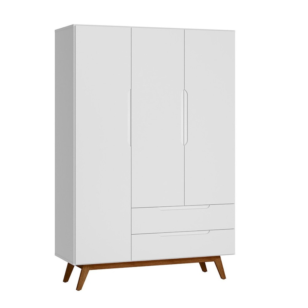 Detalhes do Guarda Roupa Solteiro Retrô 3 Portas 2 Gavetas Alpi Branco