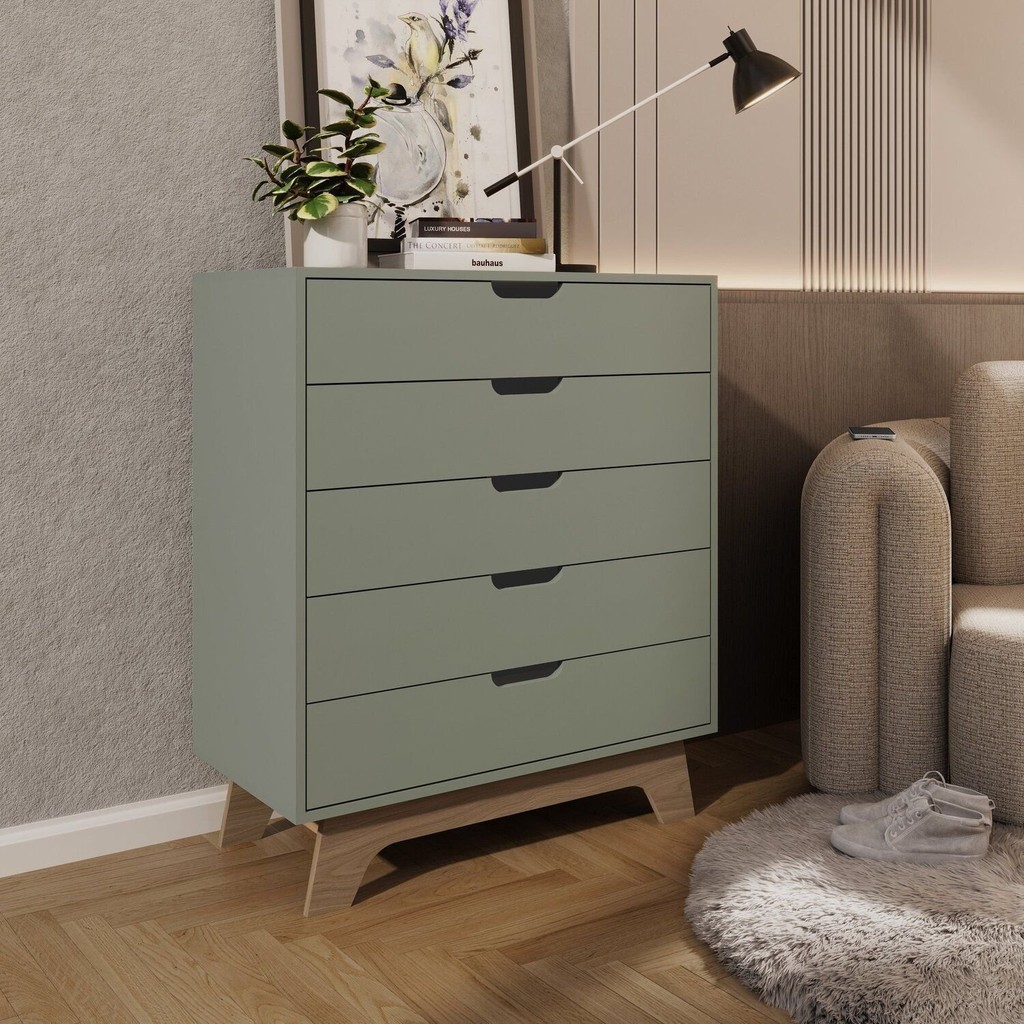 Cômoda Alice 5 Gavetas em 100% Mdf 95x81x40 Cm Verde/Louro Freijó em Oferta na Shopee