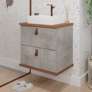 Gabinete Suspenso com Cuba 60cm Poli Espresso Móveis Cimento em Oferta na Shopee