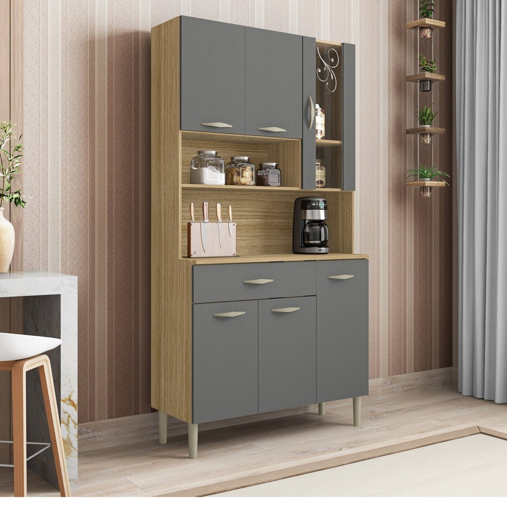 Armário de Cozinha 6 Portas 1 Gaveta Golden Freijó/Gris
