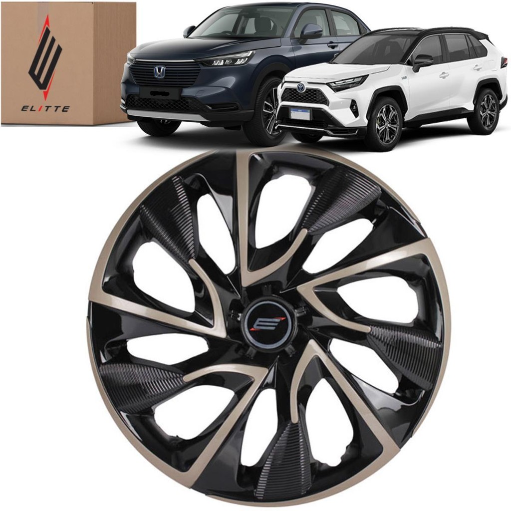 1 Calota Esportiva Modelo DS4 Aro 13 Polegadas Preto com Dourado Universal Elitte