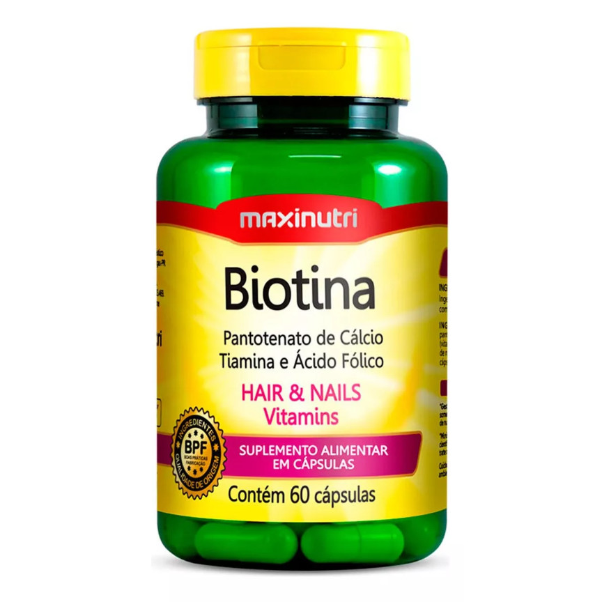 Biotina Cabelo Unhas E Vitaminas + Acido Fólico 60 Cáps Maxinutri em Oferta na Shopee