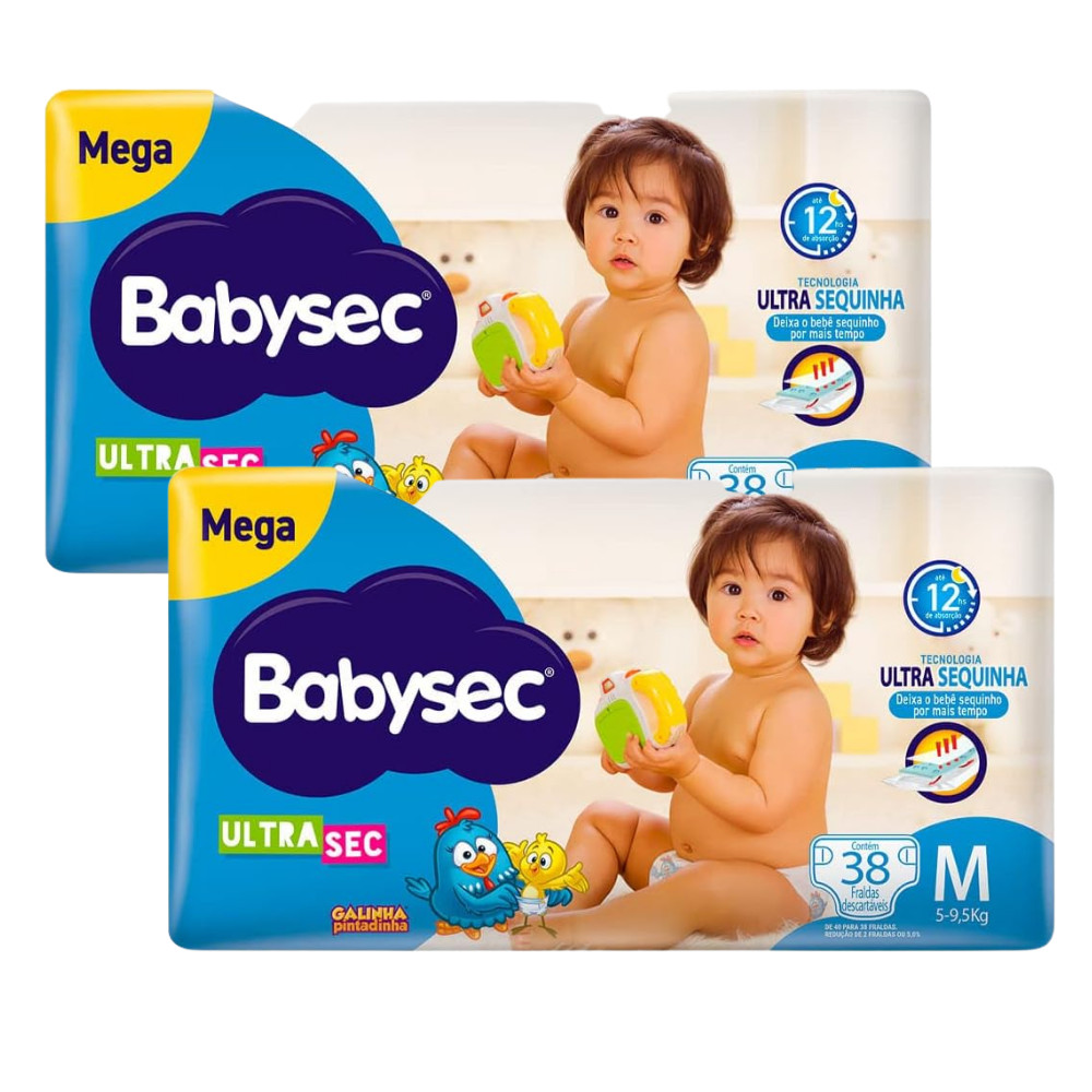 Kit Duplo 2x Fralda BabySec Ultrasec Galinha Pintadinha Mega M 38un – Ideal para o Dia a Dia em Oferta na Shopee