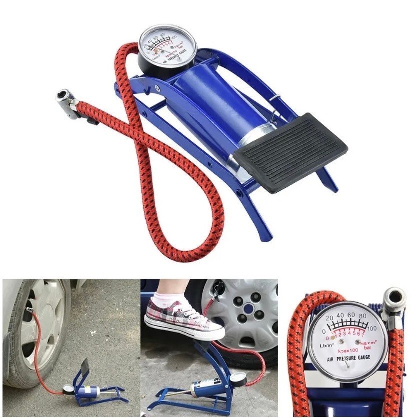 Bomba De Ar Pedal Medidor Alta Pressão Pneu Balão em Oferta na Shopee