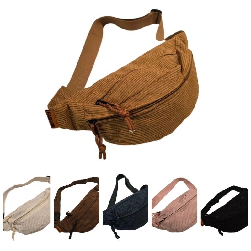 Pochete Bag Lateral Peitoral Veludo Cotelê Camurça Unissex | Caramelo Branco Rosa Marrom Preto Verde