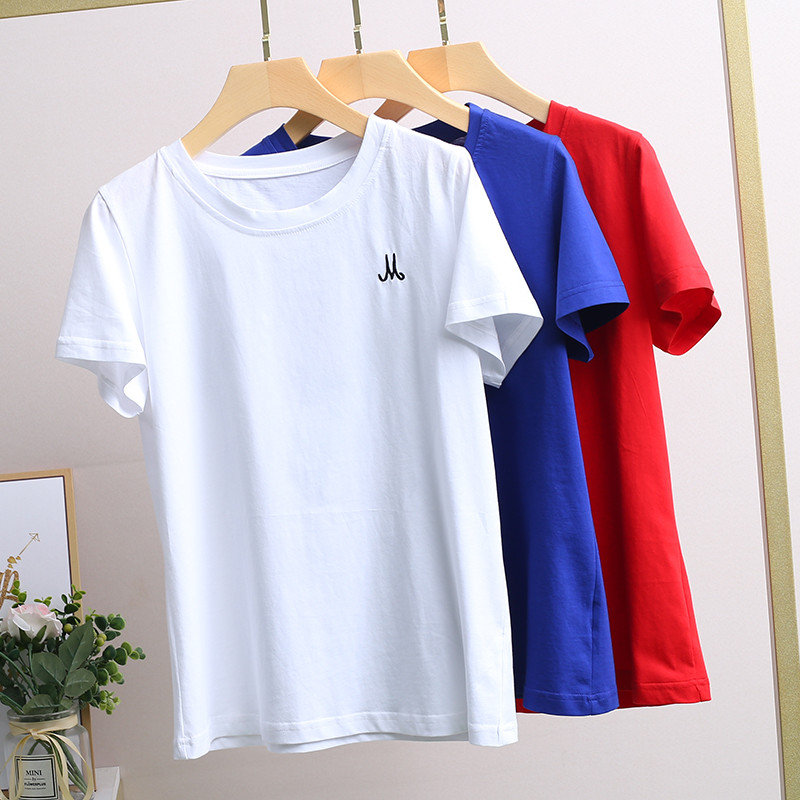Desconto de marca roupas femininas [Suo] verão novo estilo em torno do pescoço carta simples Commuter camiseta feminina 